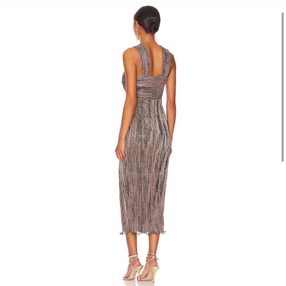 Saylor Halter Sleeveless Midi Dress with Leg Slit Brown Metallic Size Large - Picture 2 of 10